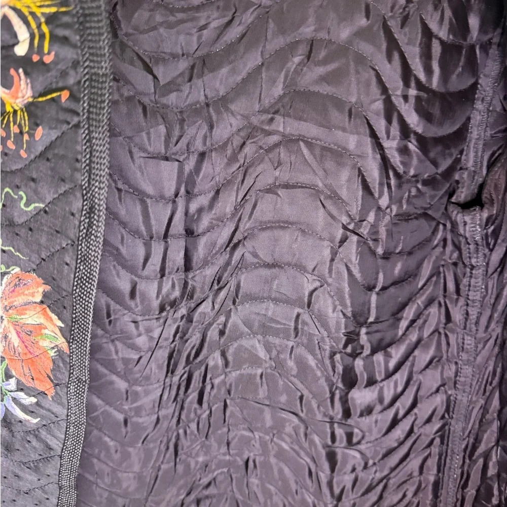 Vintage Bar I Black Quilted Floral Jacket Medium Boho Art To Wear Cottagecore